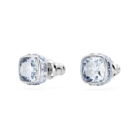 Resim Birthstone düğme Küpeler, Kare kesim, Mart, Mavi, Rodyum kaplama