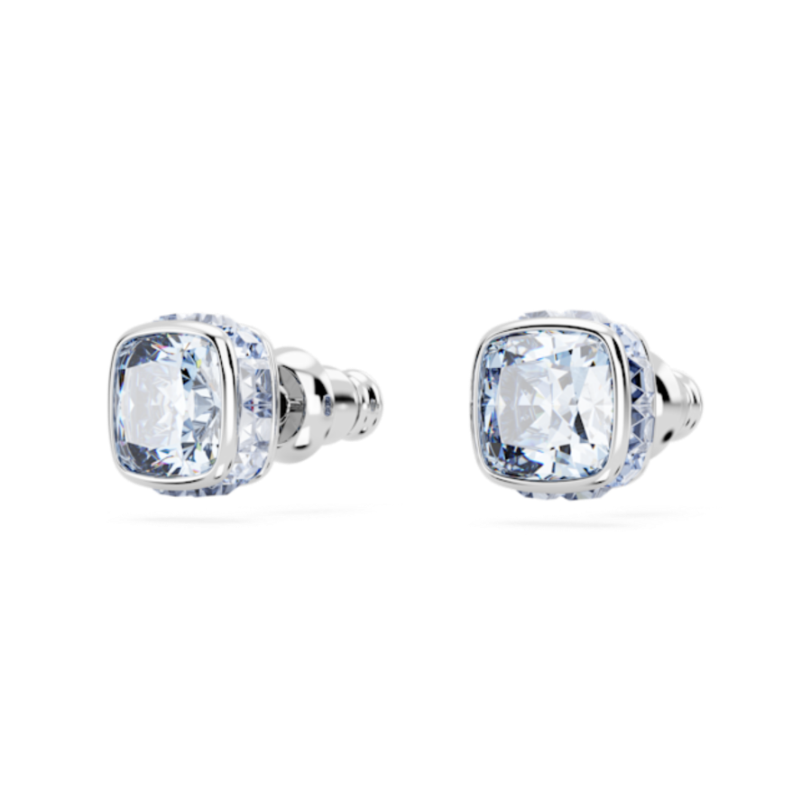 Resim Birthstone düğme Küpeler, Kare kesim, Mart, Mavi, Rodyum kaplama