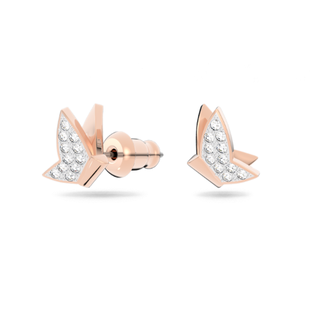 Resim Idyllia Lilia düğme Küpeler, Kelebek, Beyaz, Pembe altın rengi kaplama