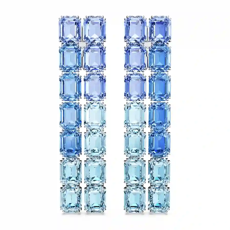 Resim Millenia Klipsli Küpeler, Sekizgen kesim, Renk geçişli, Uzun, Mavi, Rodyum kaplama
