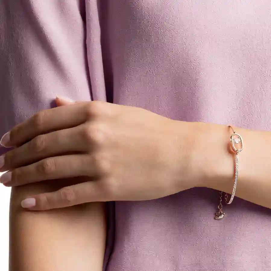 Resim Swarovski Sparkling Dance Bileklik, Yuvarlak kesim, Oval şekil, Beyaz, Pembe altın rengi kaplama