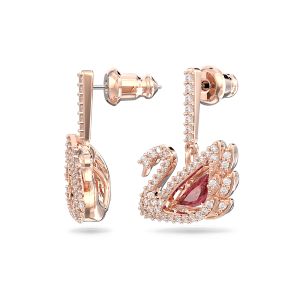 Resim Swan damla küpeler, Kuğu, Kırmızı, Pembe altın rengi kaplama