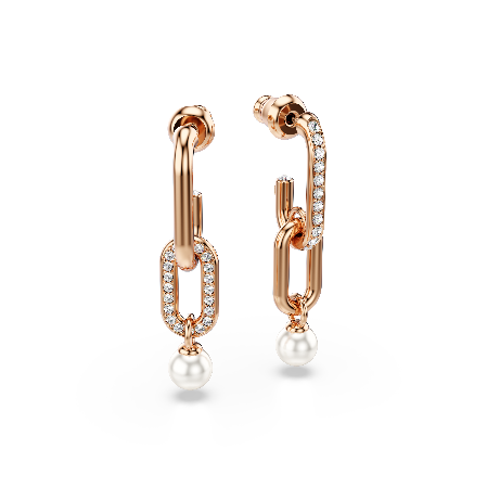 Resim Constella damla küpeler, Kristal inci, Yuvarlak kesim, Beyaz, Pembe altın rengi kaplama