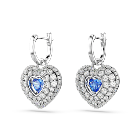 Resim Hyperbola damla küpeler, Kalp, Mavi, Rodyum kaplama