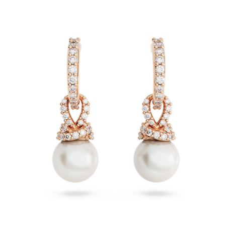 Resim Originally damla küpeler, Kristal inci, Beyaz, Pembe altın rengi kaplama