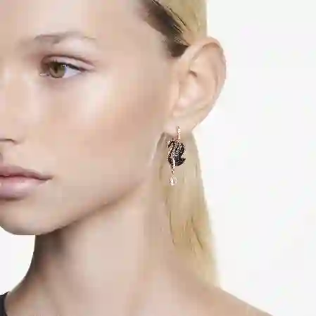 Resim Swan damla küpeler, Kuğu, Siyah, Pembe altın rengi kaplama