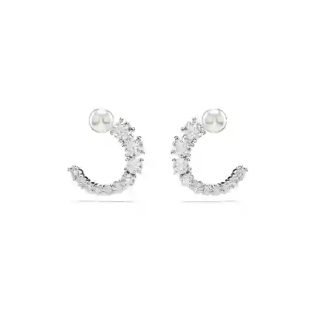 Resim Matrix halka küpeler, Kristal inci, Yuvarlak kesim, Beyaz, Rodyum kaplama