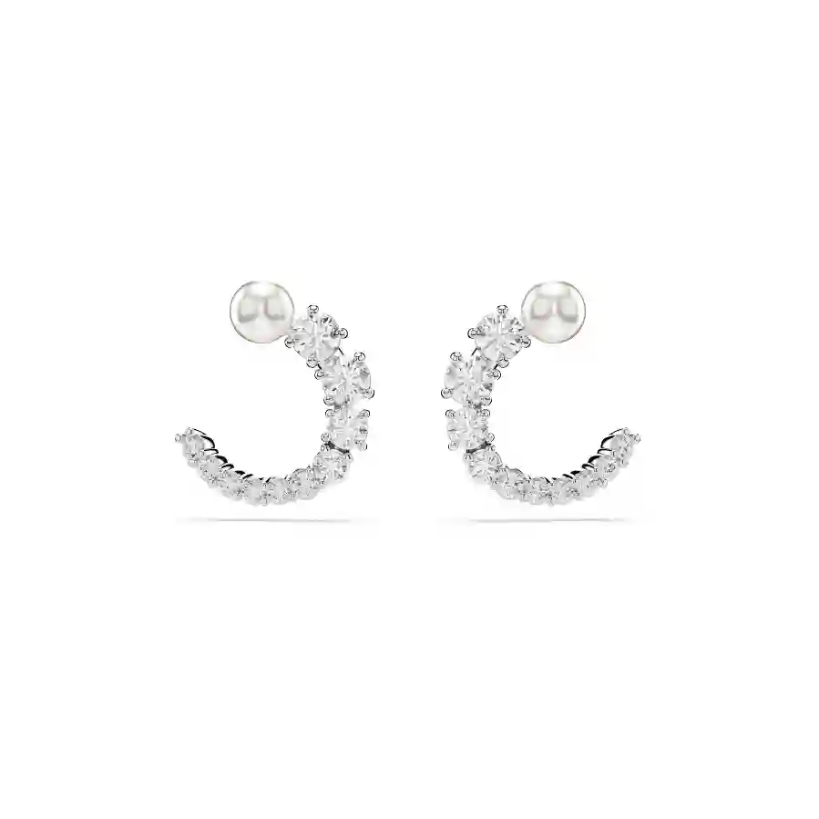 Resim Matrix halka küpeler, Kristal inci, Yuvarlak kesim, Beyaz, Rodyum kaplama