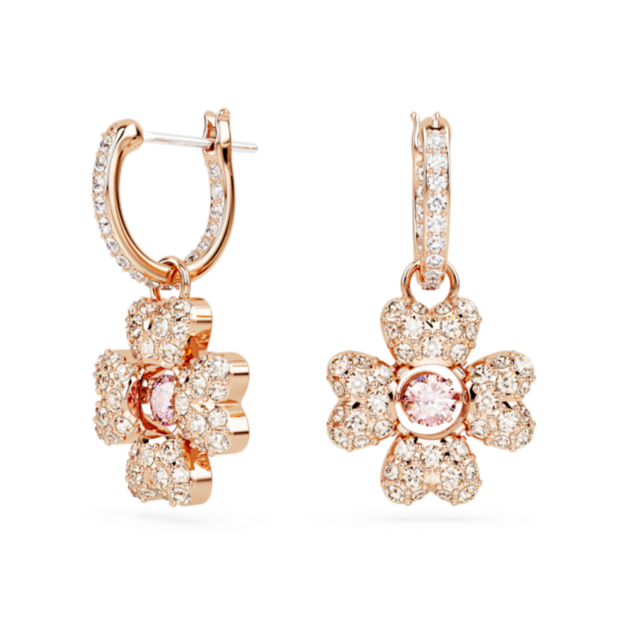 Resim Idyllia damla küpeler, Yonca, Beyaz, Pembe altın rengi kaplama