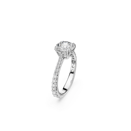 Resim Stilla Kokteyl Yüzüğü, Yuvarlak kesim, Pavé, Beyaz, Gümüş renkli yüzey