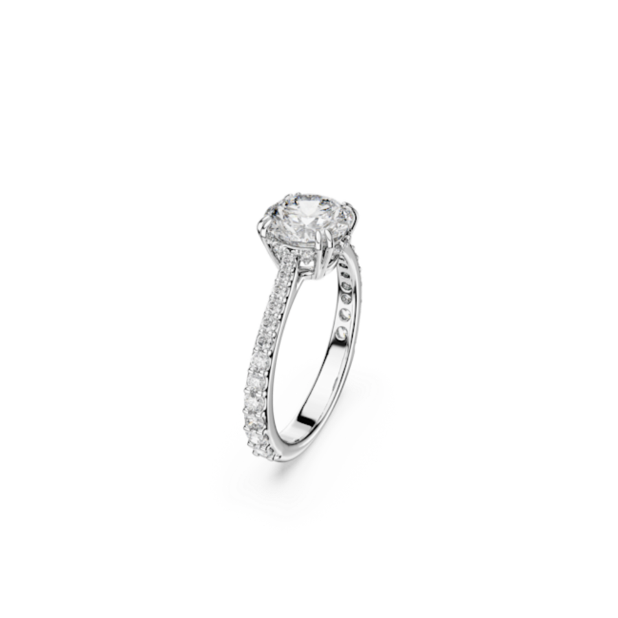 Resim Stilla Kokteyl Yüzüğü, Yuvarlak kesim, Pavé, Beyaz, Gümüş renkli yüzey