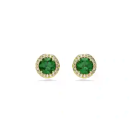 Resim Una Angelic düğme Küpeler, Yuvarlak kesim, Yeşil, Altın rengi kaplama