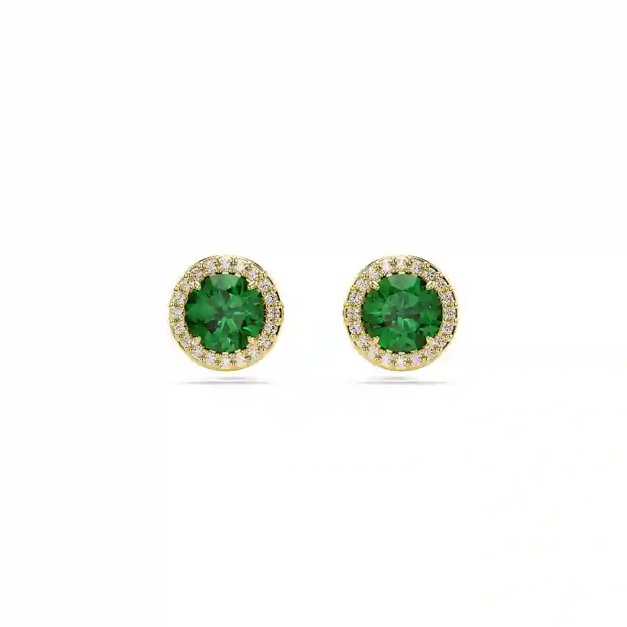 Resim Una Angelic düğme Küpeler, Yuvarlak kesim, Yeşil, Altın rengi kaplama