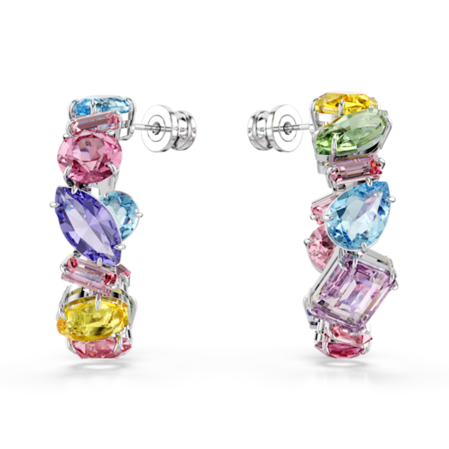 Resim Gema halka küpeler, Asimetrik tasarım, Karışık kesimler, Küçük, Çok renkli, Rodyum kaplama