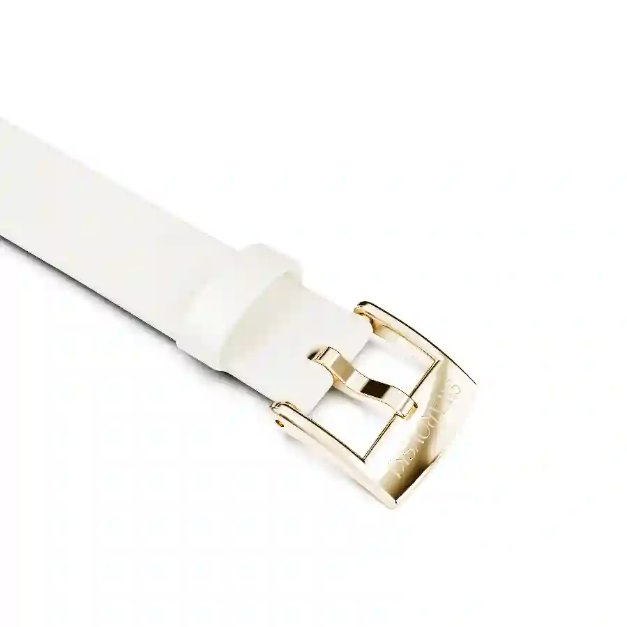 Resim Saat kordonu, 12mm. (0.47 inç) genişlik, Deri, Beyaz, Şampanya altın rengi yüzey