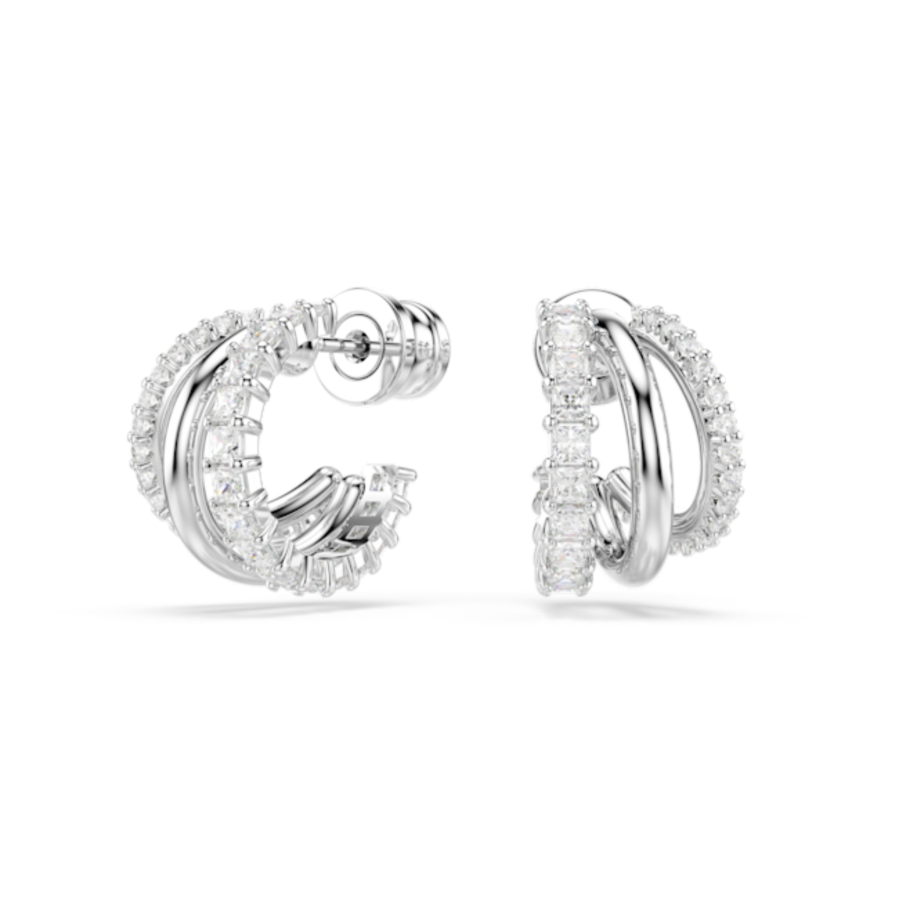 Resim Hyperbola halka küpeler, Yuvarlak kesim, Mini, Beyaz, Rodyum kaplama