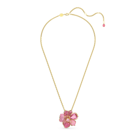 Resim Idyllia Kolye ucu ve broş, Pavé, Çiçek, Pembe, Altın rengi kaplama