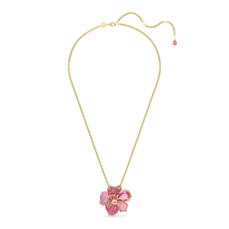 Resim Idyllia Kolye ucu ve broş, Pavé, Çiçek, Pembe, Altın rengi kaplama