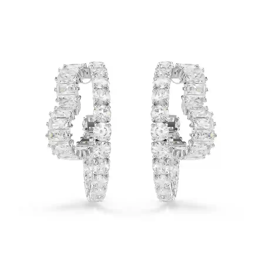 Resim Matrix halka küpeler, Karışık kesimler, Kalp, Beyaz, Rodyum kaplama