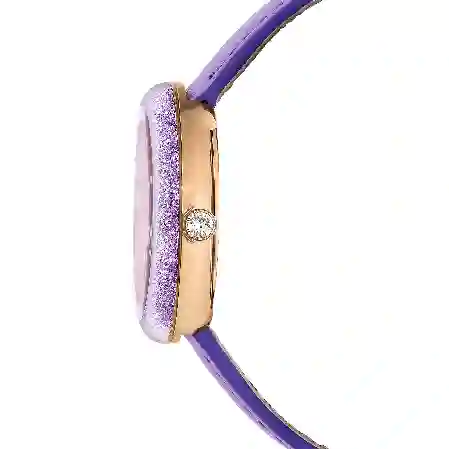 Resim Crystalline lustre Saat, İsviçre Üretimi, Deri kayış, Mor, Pembe altın rengi yüzey