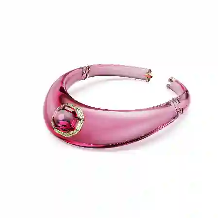 Resim Gerdanlık, Sekizgen kesim, Pavé, Pembe, Altın rengi kaplama