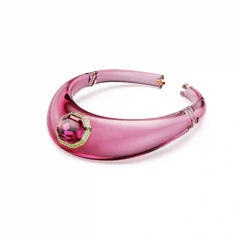 Resim Gerdanlık, Sekizgen kesim, Pavé, Pembe, Altın rengi kaplama