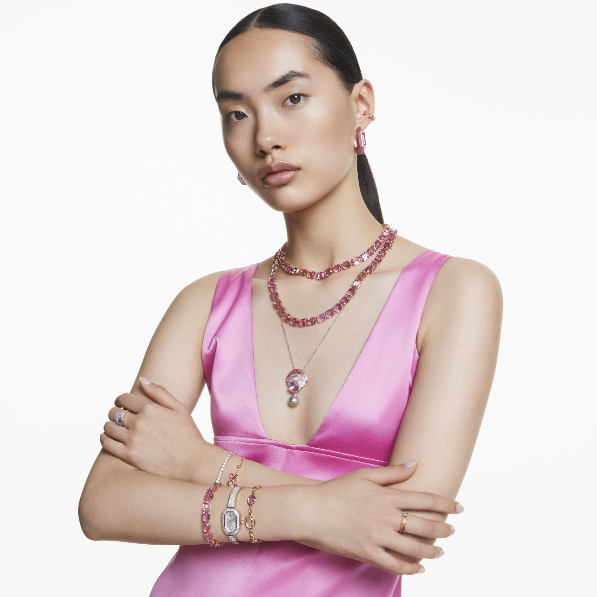 Resim Lucent halka küpeler, Sekizgen şekil, Küçük, Pembe