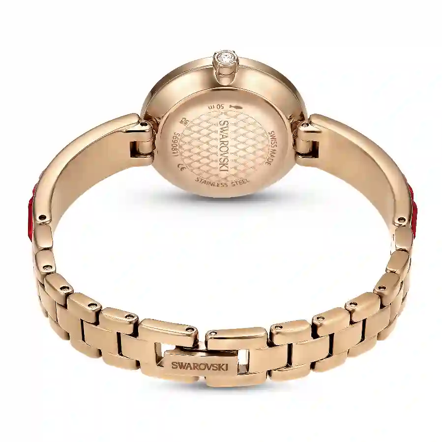 Resim Matrix Bangle Saat, İsviçre Üretimi, Kristal bileklik, Kırmızı, Pembe altın rengi yüzey