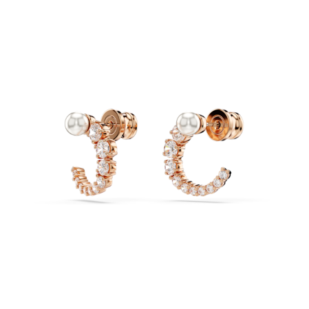 Resim Matrix halka küpeler, Kristal inci, Yuvarlak kesim, Beyaz, Pembe altın rengi kaplama