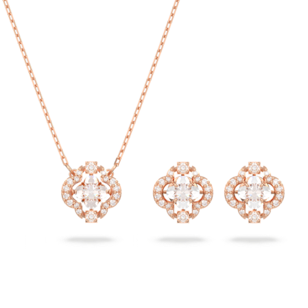 Resim Swarovski Sparkling Dance Set, Karışık kesimler, Yonca, Beyaz, Pembe altın rengi kaplama