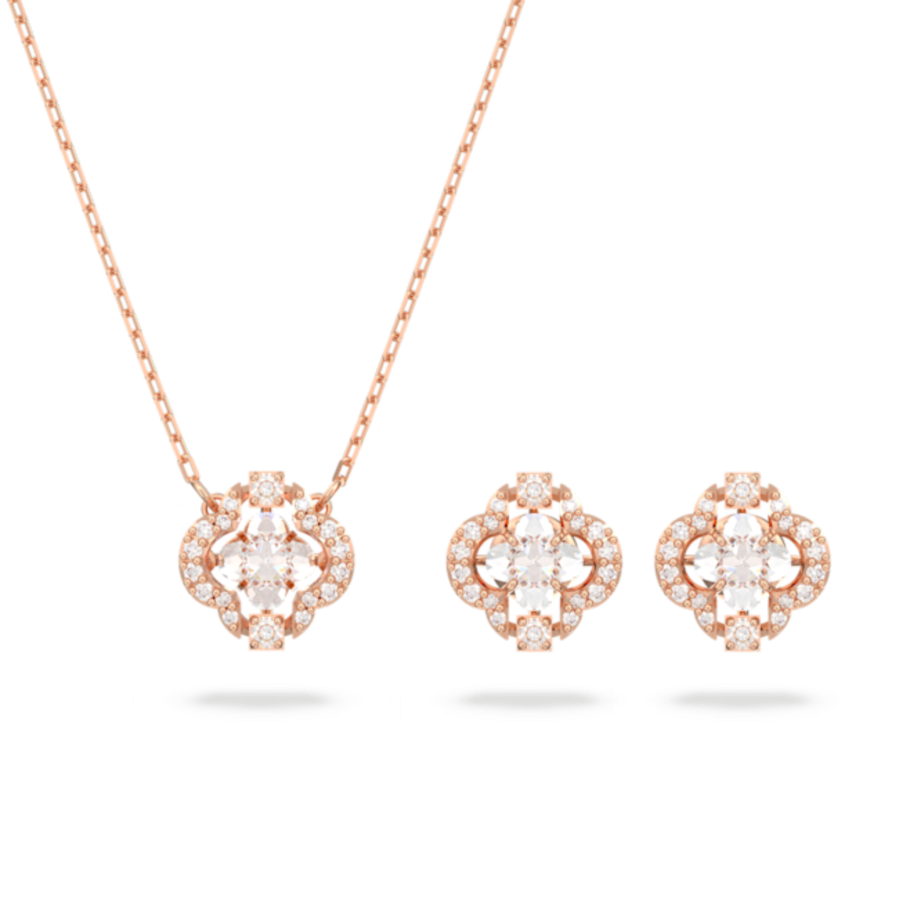 Resim Swarovski Sparkling Dance Set, Karışık kesimler, Yonca, Beyaz, Pembe altın rengi kaplama