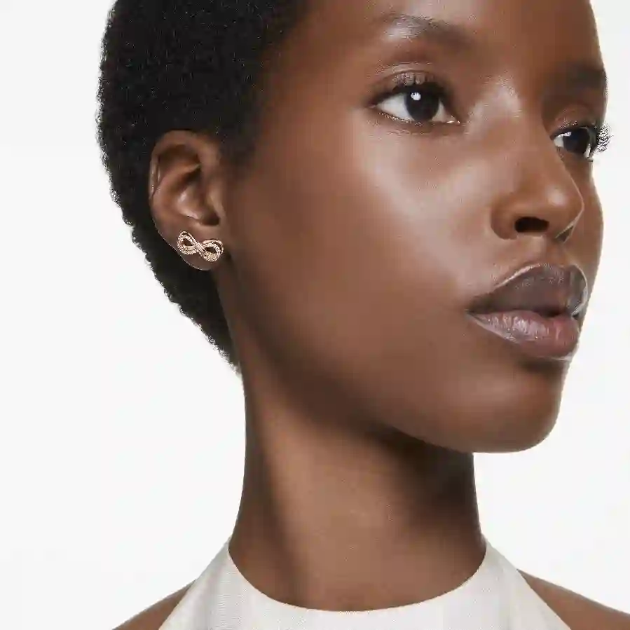 Resim Hyperbola düğme Küpeler, Infinity, Beyaz, Pembe altın rengi kaplama