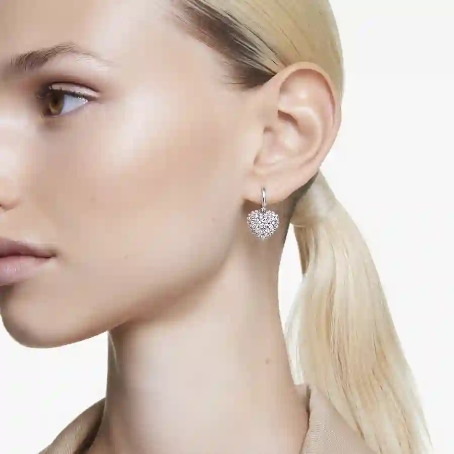 Resim Idyllia damla küpeler, Kristal inci, Kalp, Beyaz, Rodyum kaplama