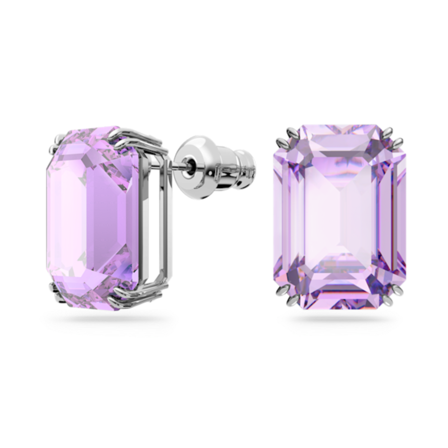 Resim Millenia düğme Küpeler, Sekizgen kesim, Mor, Rodyum kaplama