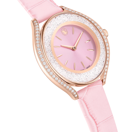 Resim Crystalline aura Saat, İsviçre Üretimi, Deri kayış, Pembe, Pembe altın rengi yüzey