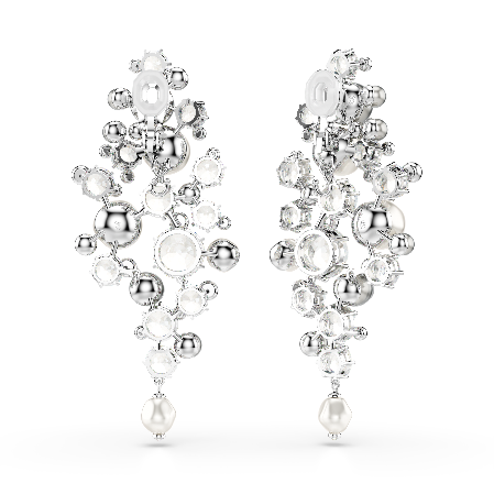 Resim Constella Küpeler, Kristal inci, Yuvarlak kesim, Beyaz, Rodyum kaplama