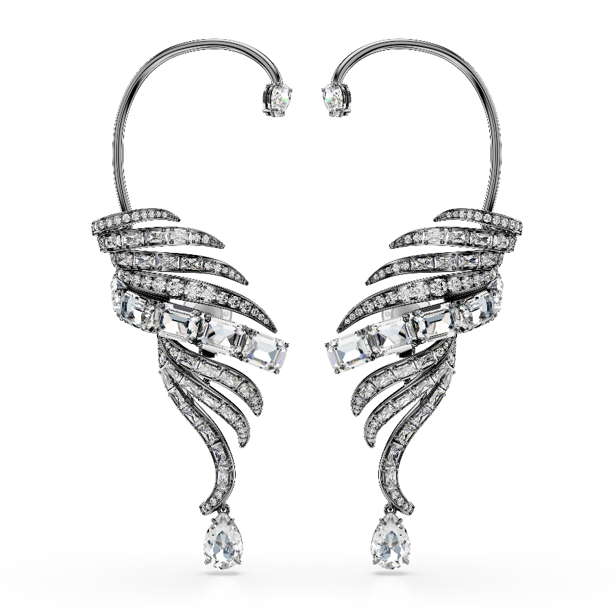 Resim The Vienna Collection kelepçe küpe, Tüy, Beyaz, Rutenyum kaplama