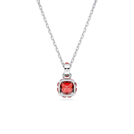 Resim Birthstone Kolye, Kare kesim, Temmuz, Kırmızı, Rodyum kaplama