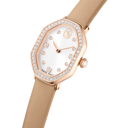 Resim Dextera octagon Saat, İsviçre Üretimi, Deri kayış, Kahverengi, Pembe altın rengi yüzey