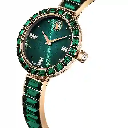 Resim Matrix Bangle Saat, İsviçre Üretimi, Kristal bileklik, Yeşil, Şampanya altın rengi yüzey