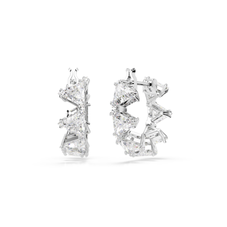 Resim Ortyx halka küpeler, Üçgen kesim, Küçük, Beyaz, Rodyum kaplama