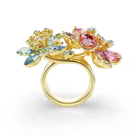 Resim Idyllia Yüzük, Karışık kesimler, Çiçek, Çok renkli, Altın rengi kaplama