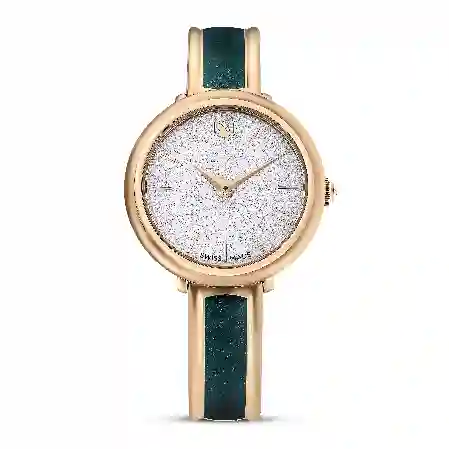 Resim Crystalline Bangle Saat, İsviçre Üretimi, Metal bileklik, Yeşil, Pembe altın rengi yüzey