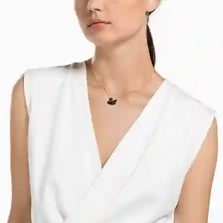 Resim Swan Kolye Ucu, Kuğu, Siyah, Pembe altın rengi kaplama