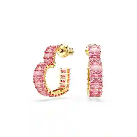 Resim Matrix halka küpeler, Baget kesim, Kalp, Küçük, Pembe, Altın rengi kaplama