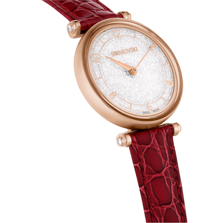 Resim Crystalline Wonder Saat, İsviçre Üretimi, Deri kayış, Kırmızı, Pembe altın rengi yüzey