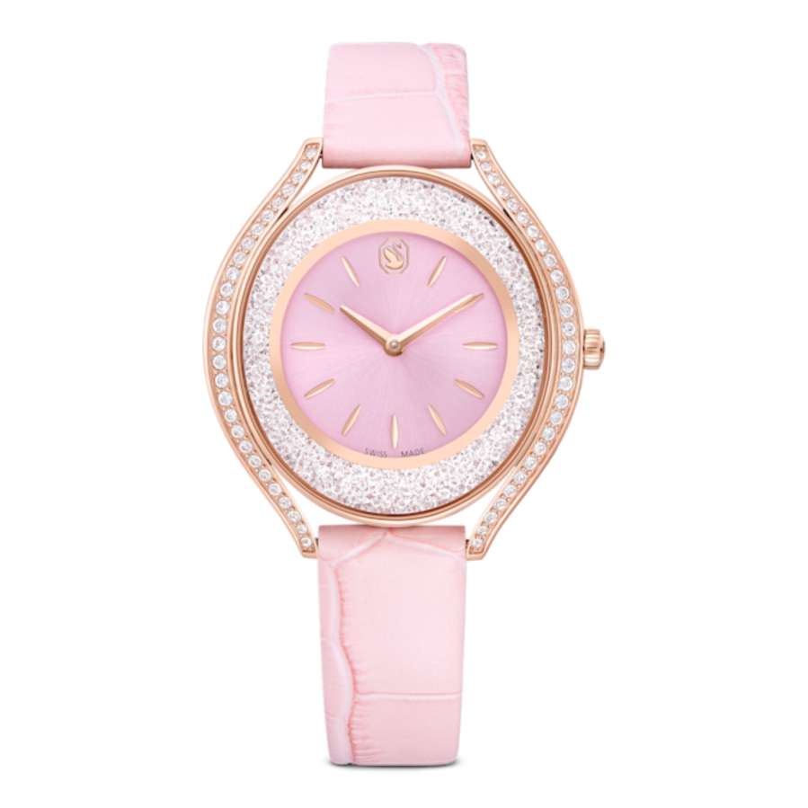 Resim Crystalline aura Saat, İsviçre Üretimi, Deri kayış, Pembe, Pembe altın rengi yüzey