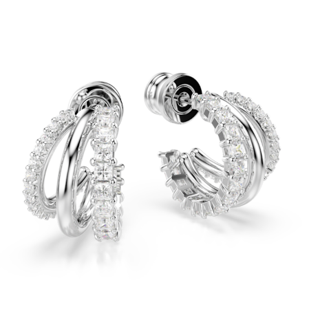 Resim Hyperbola halka küpeler, Yuvarlak kesim, Mini, Beyaz, Rodyum kaplama