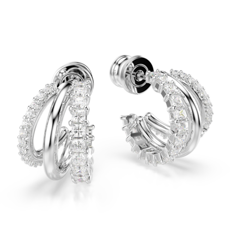 Resim Hyperbola halka küpeler, Yuvarlak kesim, Mini, Beyaz, Rodyum kaplama