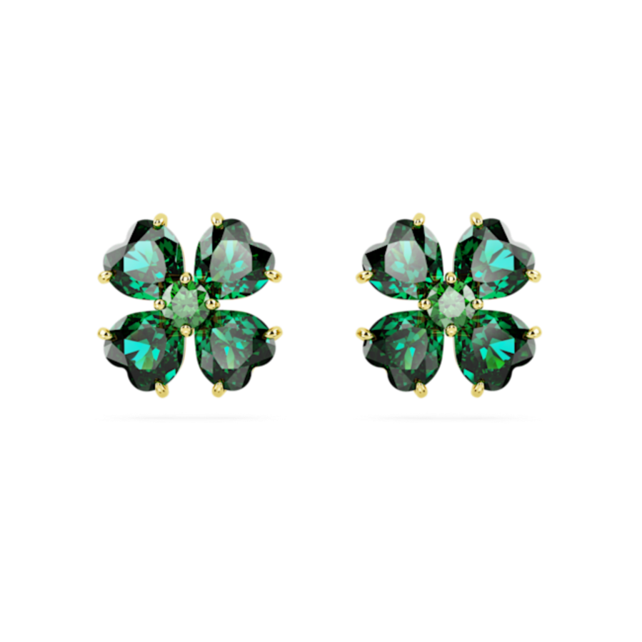 Resim Idyllia düğme Küpeler, Yonca, Yeşil, Altın rengi kaplama